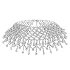 Rhinestone Chain Fringe Choker Necklace - Silver