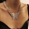 Rhinestone Butterfly Charm Statement Necklace - Gold