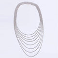 Rhinestone Tassel Layered Backdrop Necklace - Silver