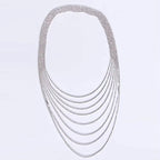 Rhinestone Tassel Layered Backdrop Necklace - Silver