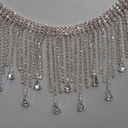 Rhinestone Waterfall Fringe Choker Necklace - Silver