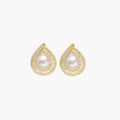 Rhinestone Trimmed Pearlized Stud Earrings - Gold