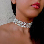 Rhinestone Scalloped Chain Choker Necklace - Silver