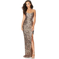 Sequin Scoop Neck High Split Slip Evening Maxi Dress - Gold