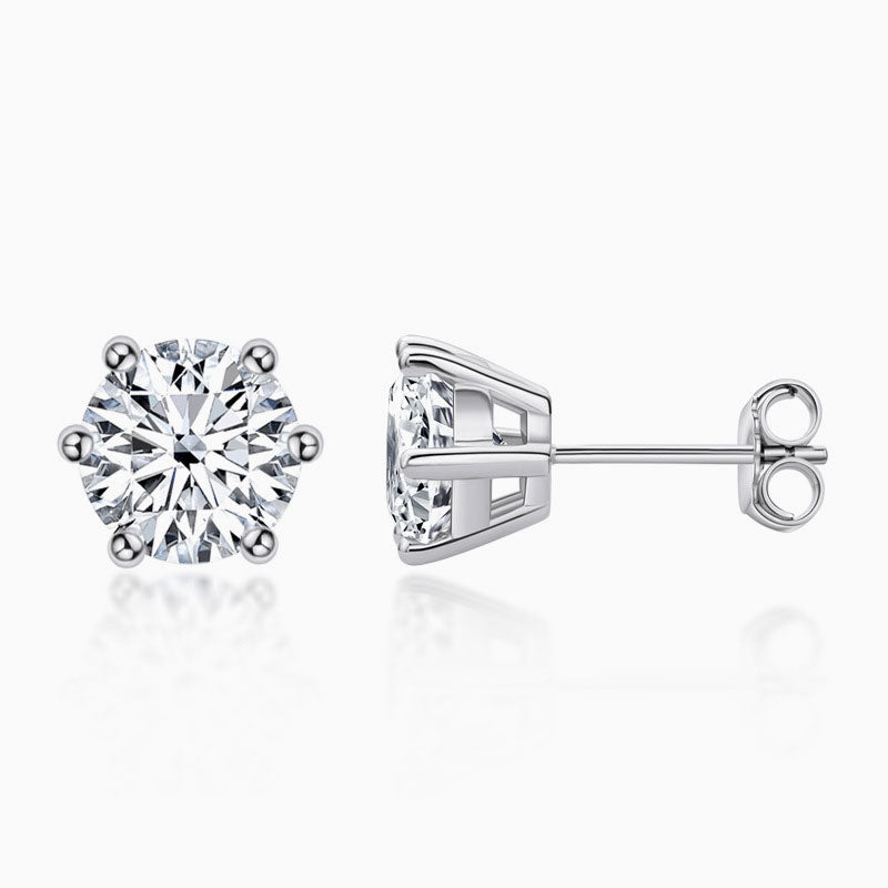 Sparkly Silver Moissanite Solitaire Stud Earrings Set