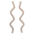Silver Long Drop Earrings with Sparkly Wavy Rhinestone Embellishments