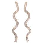 Silver Long Drop Earrings with Sparkly Wavy Rhinestone Embellishments