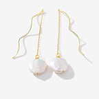 Threader Earrings with Spiral Wire and Baroque Pearl Drop