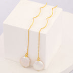 Threader Earrings with Spiral Wire and Baroque Pearl Drop