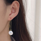 Threader Earrings with Spiral Wire and Baroque Pearl Drop
