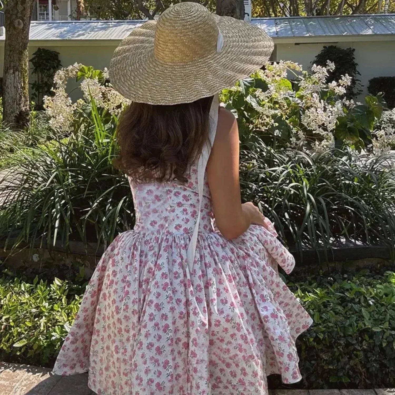 Spliced Square Neck Floral Dress