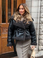 Splicing Thicken Warm Leather Coat