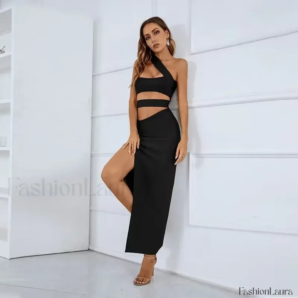 Black Split Bandage Bodycon Midi Dress