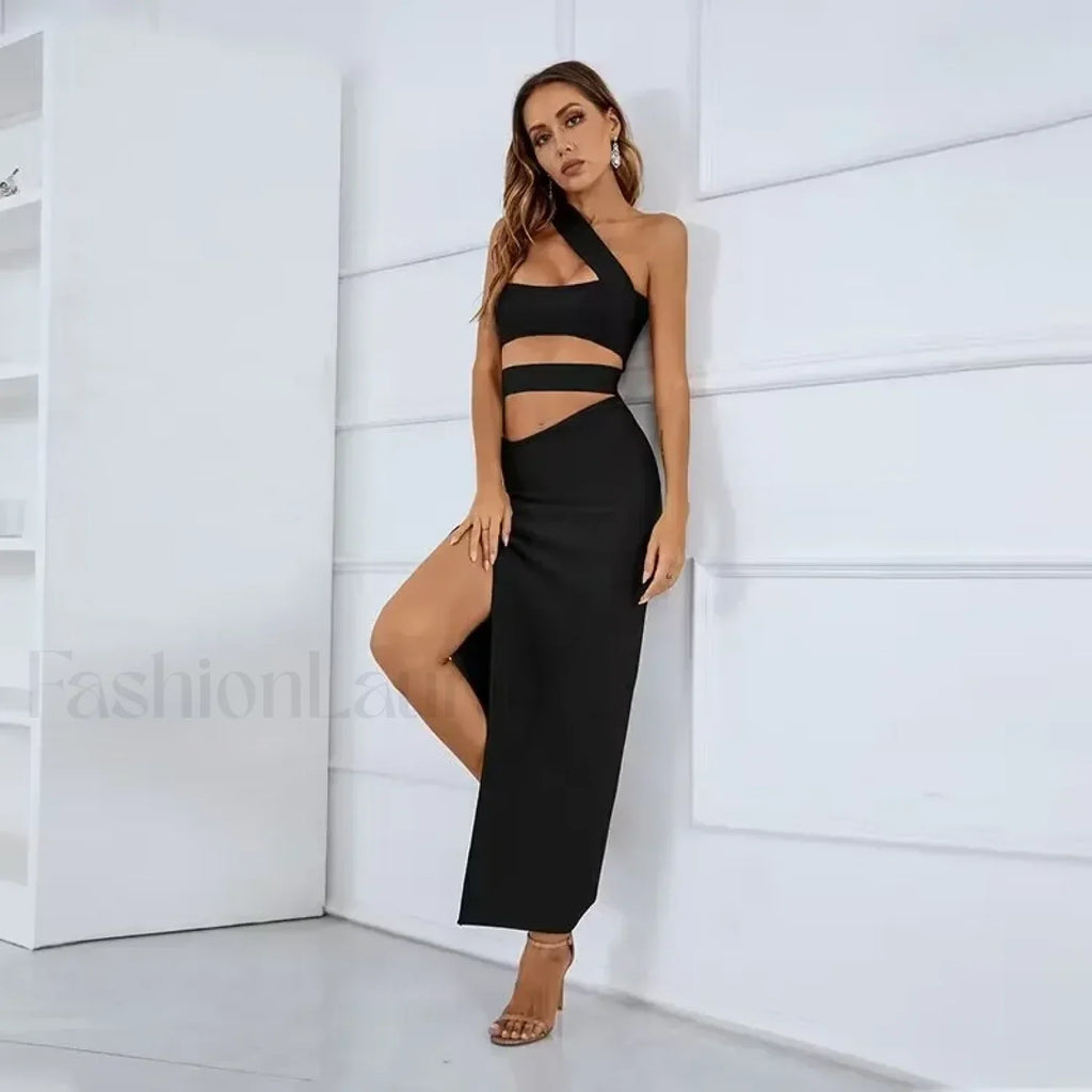 Black Split Bandage Bodycon Midi Dress
