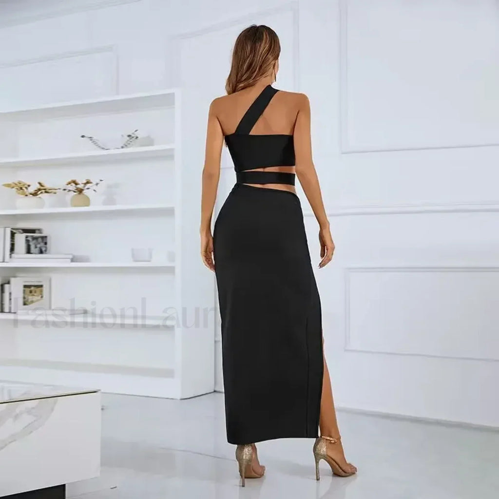 Black Split Bandage Bodycon Midi Dress
