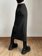 Split Casual All-Match Black Skirt