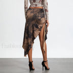Split Tie-Up Midi Ruffle Skirt