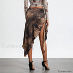 Split Tie-Up Midi Ruffle Skirt