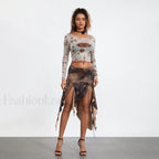 Split Tie-Up Midi Ruffle Skirt