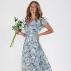 Sara Effortless Long Dress with Short Sleeves and Floral Print Statement Occasion Edit