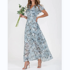 | Long Dress, Short Sleeves, Floral Print