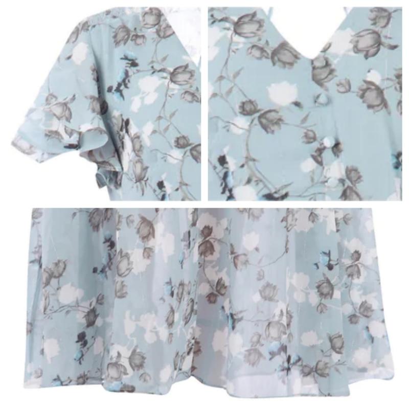 | Long Dress, Short Sleeves, Floral Print