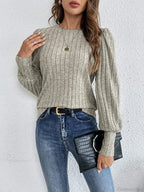 Spring Autumn Casual Crewneck Loose Knit T-shirt