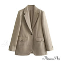 Spring Autumn One Button BF Boyfriend Vintage Long Sleeve Khaki Blazer