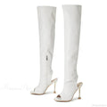Spring Autumn Sexy Zip Metal Thin-Heels Open-Toe Leather Thigh-High Over-The-Knee Boots Stripper High Heel