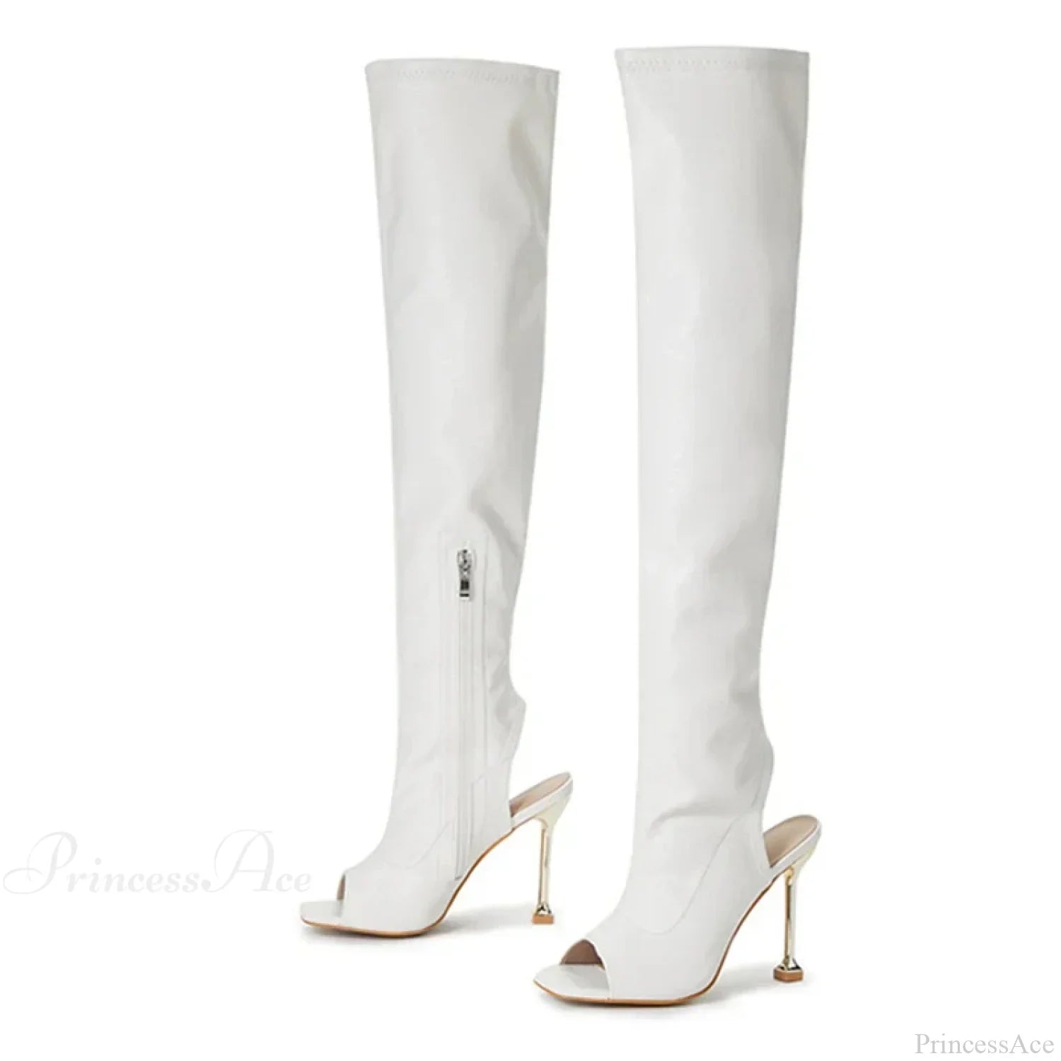 Spring Autumn Sexy Zip Metal Thin-Heels Open-Toe Leather Thigh-High Over-The-Knee Boots Stripper High Heel