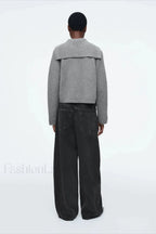 Spring Gray Crew-neck Knit Cardigan