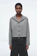 Spring Gray Crew-neck Knit Cardigan