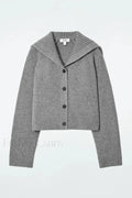 Spring Gray Crew-neck Knit Cardigan
