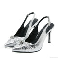 Spring Shoes Pumps Pleated Pointed-Toe Silver High-Heels Sexy Back-Buckle Strap Stiletto High Heel
