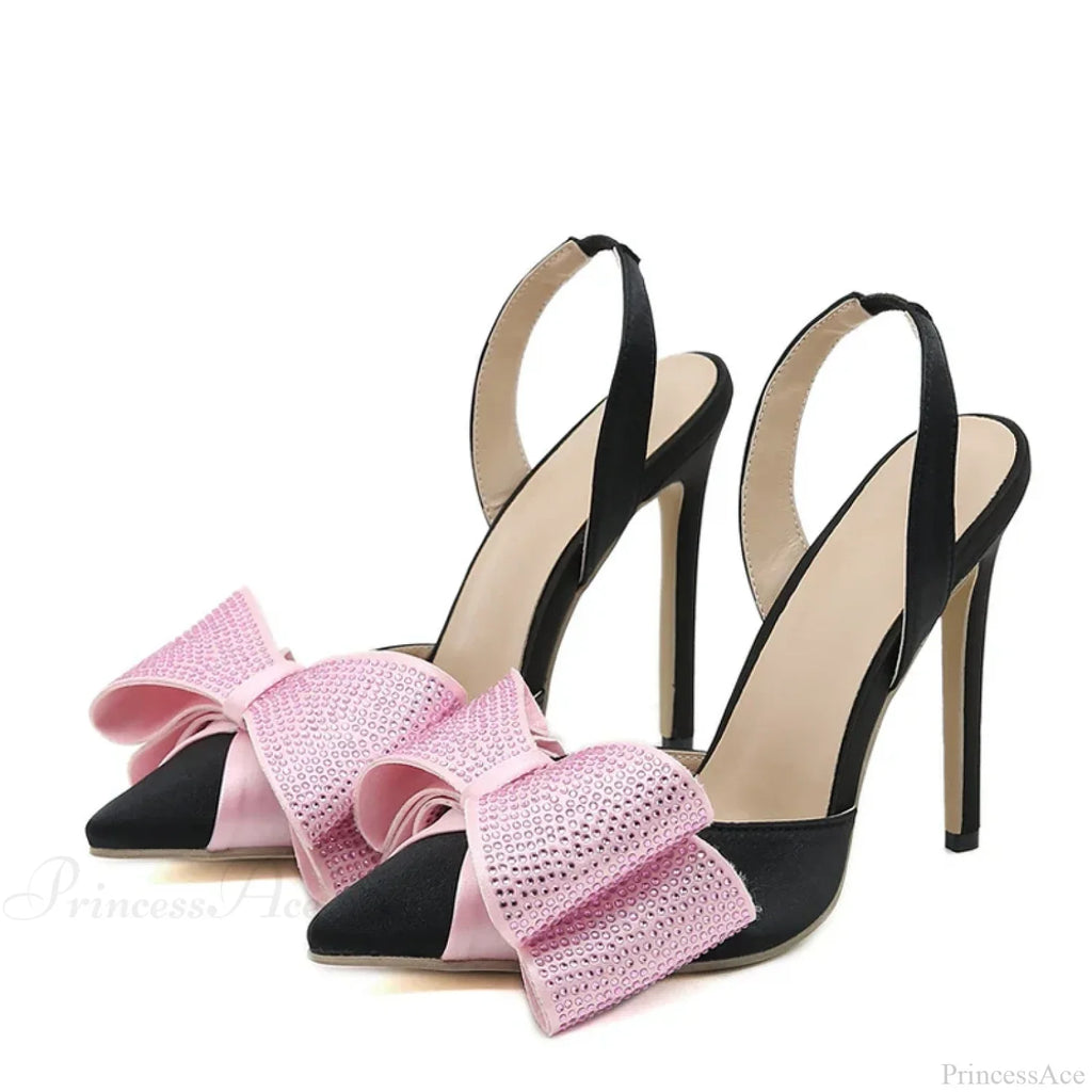 Spring Summer Slingback Sandals Crystal Bowknot Pointed-Toe High-Heels Wedding Prom Ladies High Heel