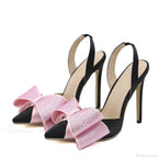 Spring Summer Slingback Sandals Crystal Bowknot Pointed-Toe High-Heels Wedding Prom Ladies High Heel