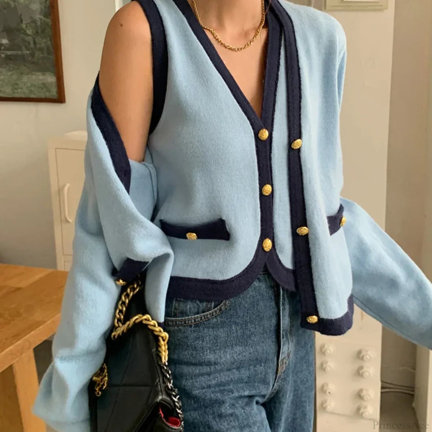 Spring V-neck Long Sleeve Knitted Cardigan