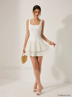 Square Neck Pleated Dress