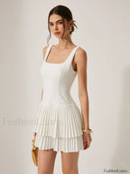 Square Neck Pleated Dress