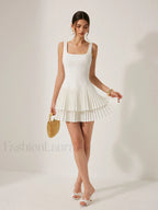Square Neck Pleated Dress