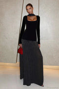 Square Neck Polka Dot Spliced A Line Maxi Dress