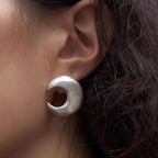 Metallic Brushed Satin Crescent Moon Studs