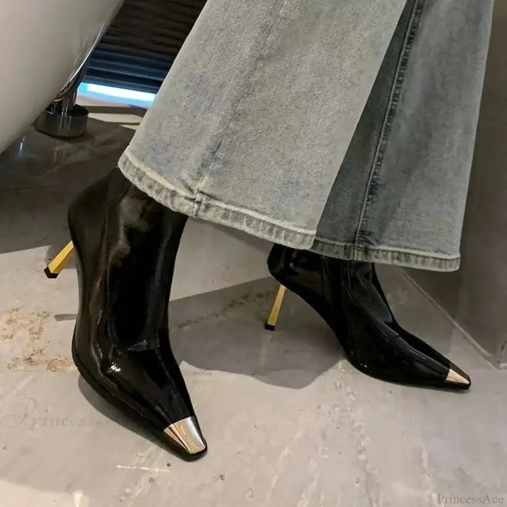 Star Fashion Gothic Metal Square Toe Ankle Boot