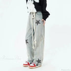 Stars Embroidery High Waist Jeans Pants