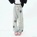 Stars Embroidery High Waist Jeans Pants