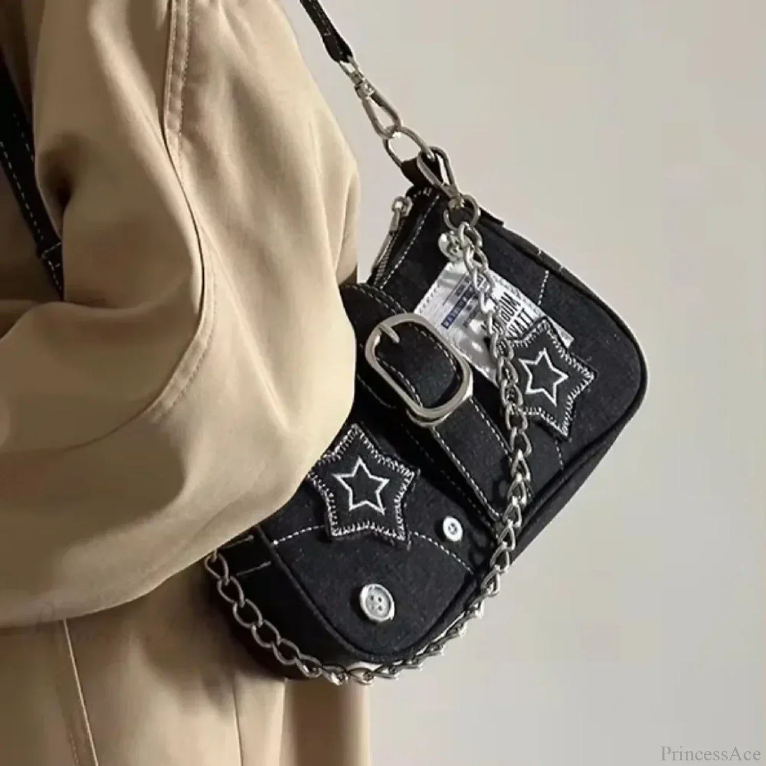 Stars Pattern Canvas Underarm Shoulder Bag