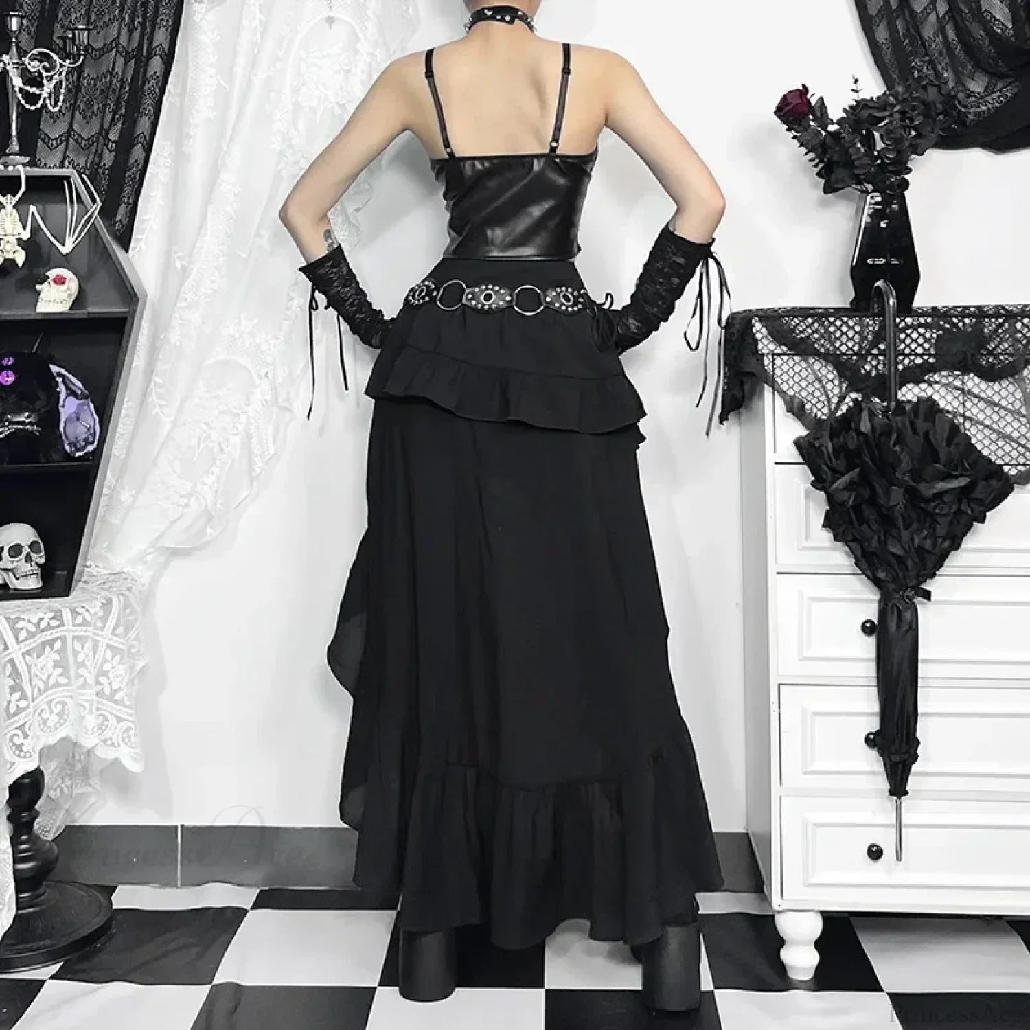 Steampunk Ruffle High Low Skirt