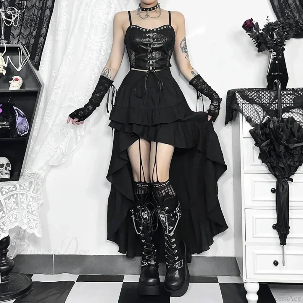 Steampunk Ruffle High Low Skirt