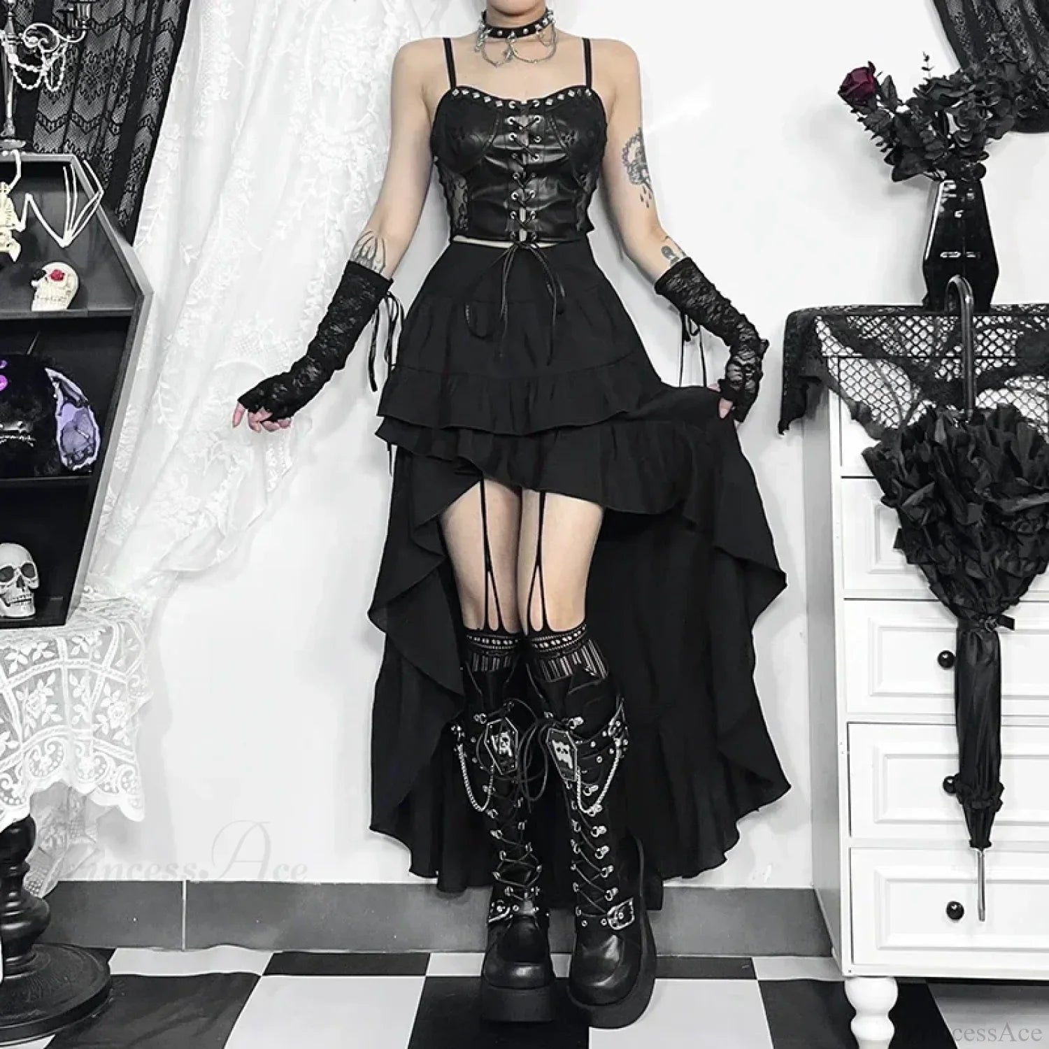 Steampunk Ruffle High Low Skirt