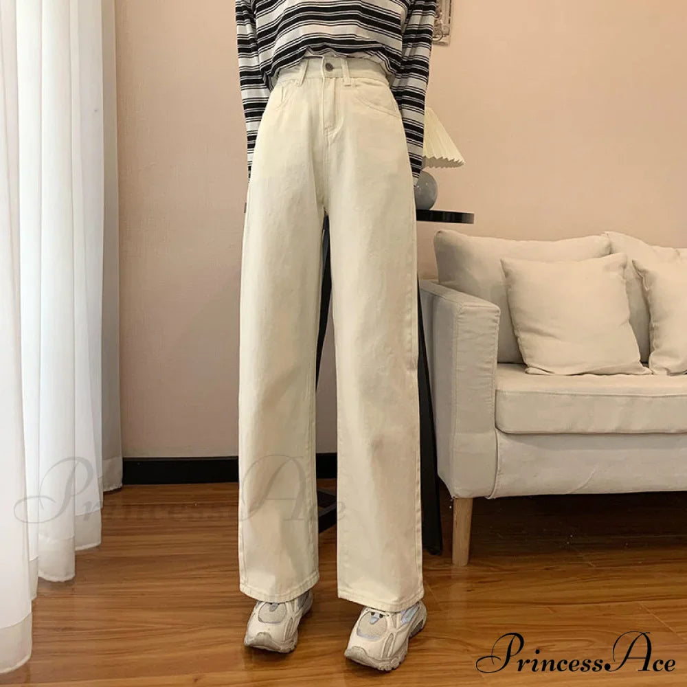 Straight Leg High Waist Stretch Denim Trousers